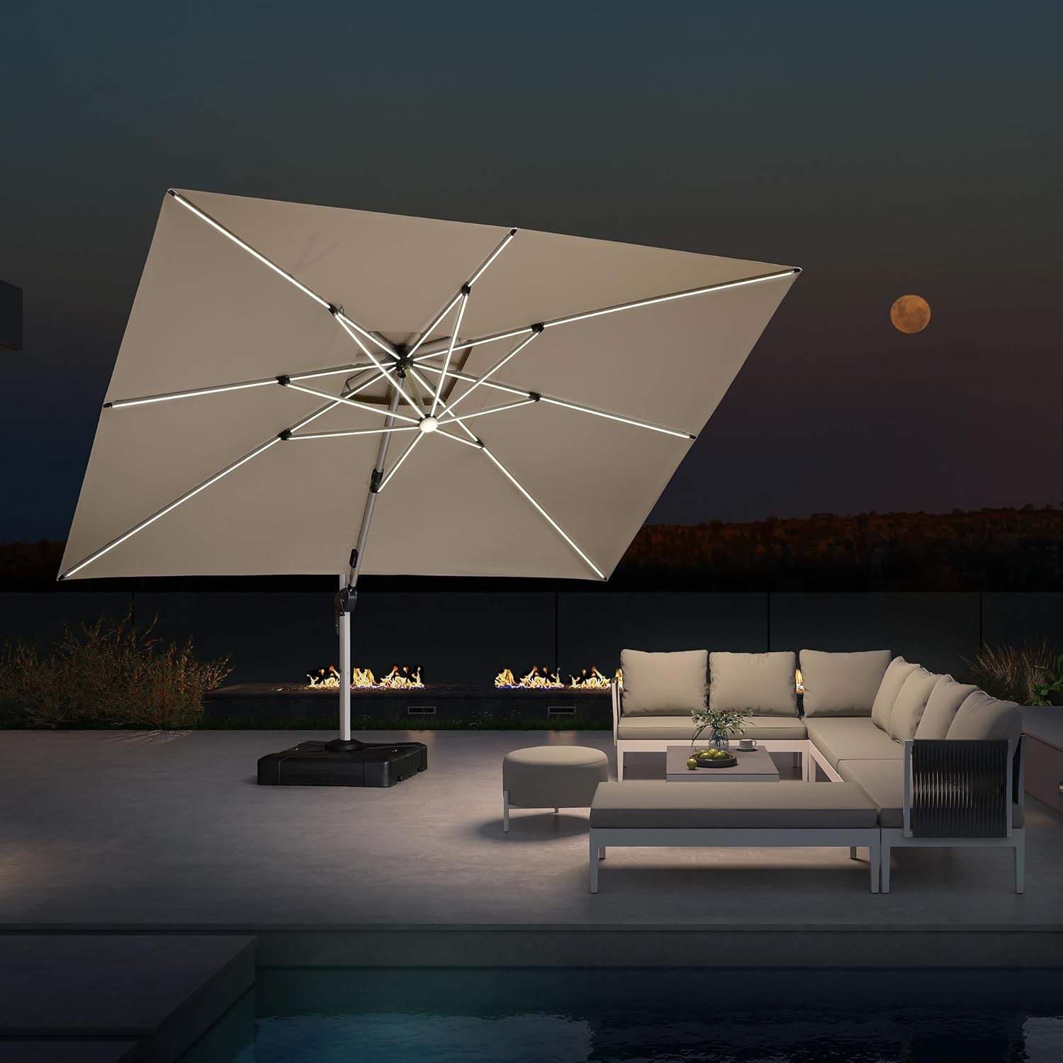 Outdoor Furniture With Umbrella - Ombrellone da Patio Rettangolare Deluxe a